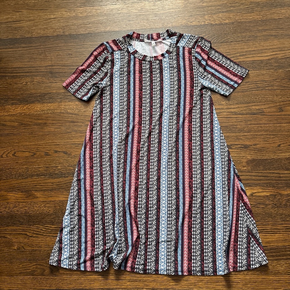 BCBGeneration Women’s Dress with Red, Blue, and Black Stripes